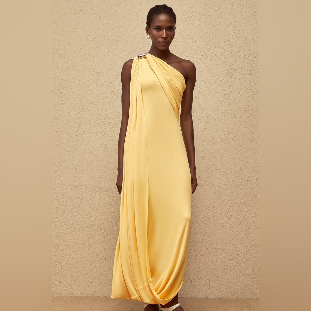 Garance Yellow Draped Asymmetrical Maxi Dress - Picture 3 of 8